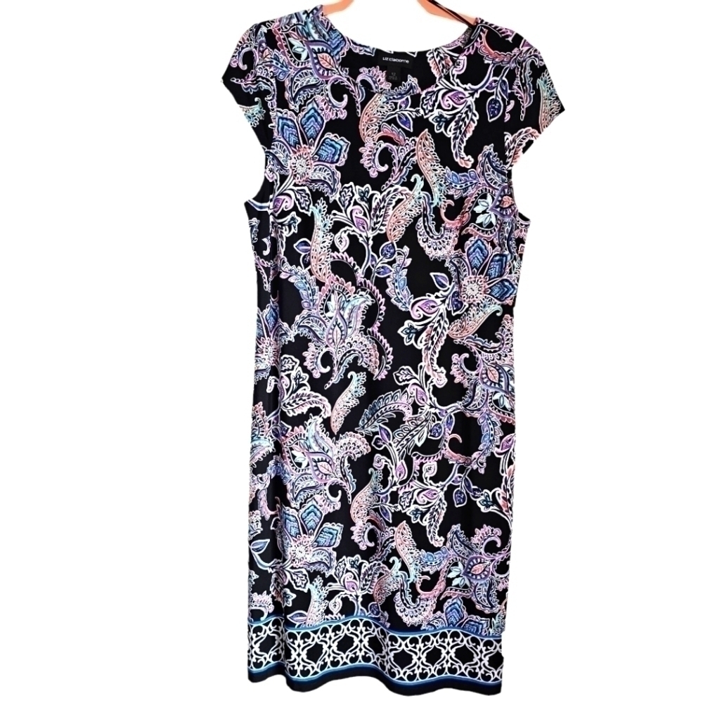 Liz Claiborne Dress floral bold print multi midi 12